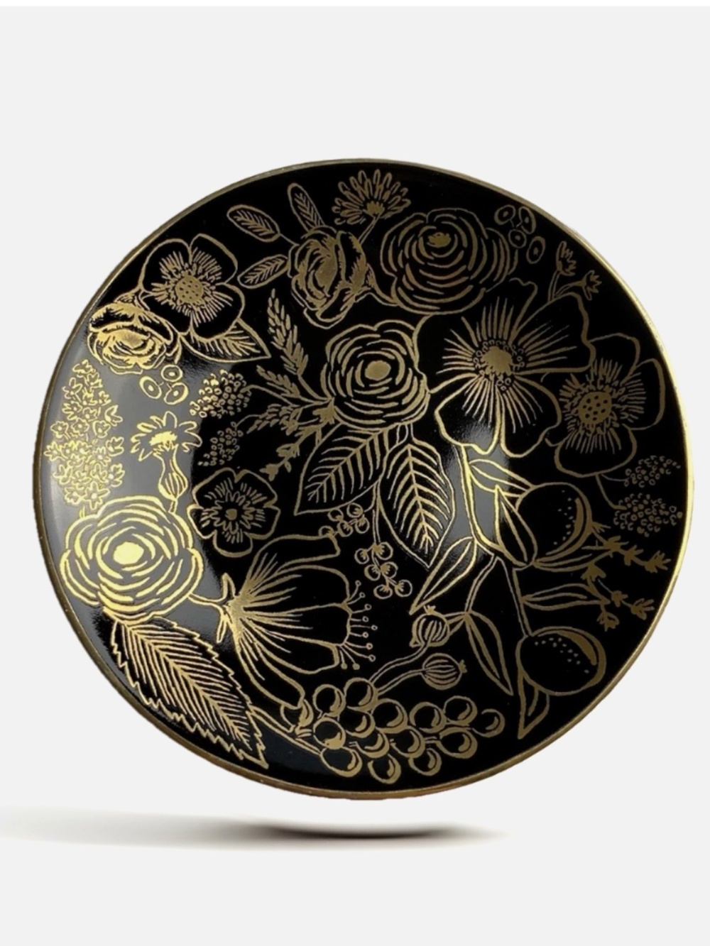 Rifle Paper Co. Black & Gold Floral 4" Ring Trinket Dish Plate Flowers